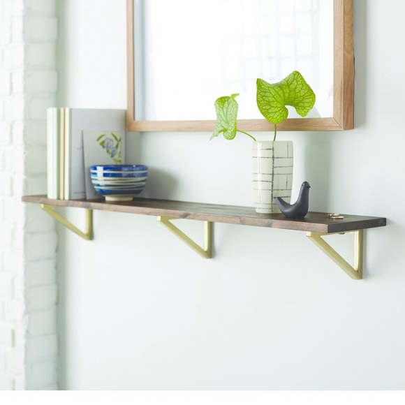 Set of 2 Threshold wood and brass wall shelves